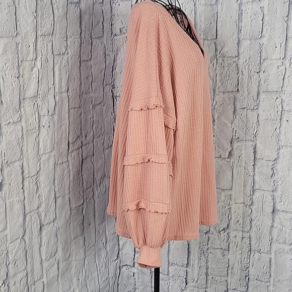 143 STORY BY LINE UP Pink Ruffled Sleeves Oversized Blouse Large - Picture 4 of 6